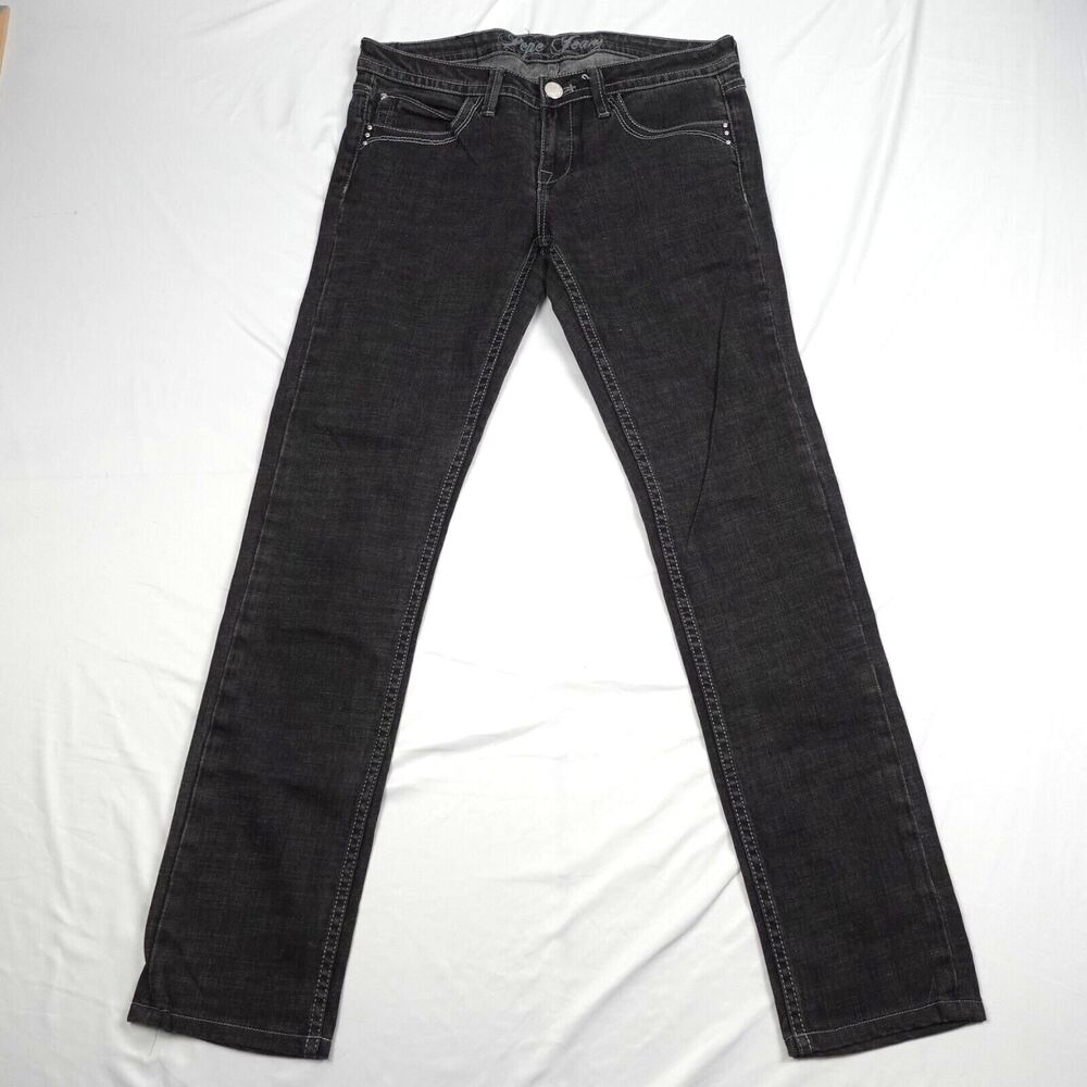 Pepe Jeans Women 29 Black Denim Straight Leg Mid Rise 5 Pocket Design Low Rise
